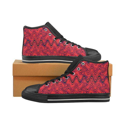 Red and Black Waves pattern design High Top Canvas Women's Shoes/Large Size (Model 017)