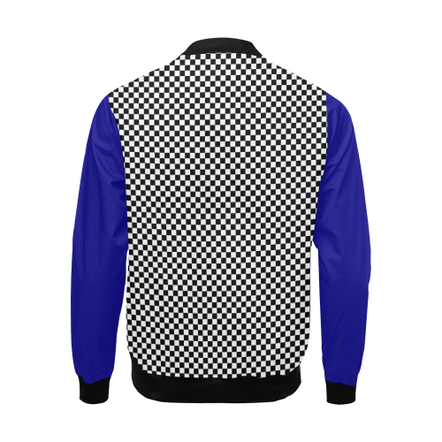 Checkerboard Black , White and Blue All Over Print Bomber Jacket for Men (Model H19)