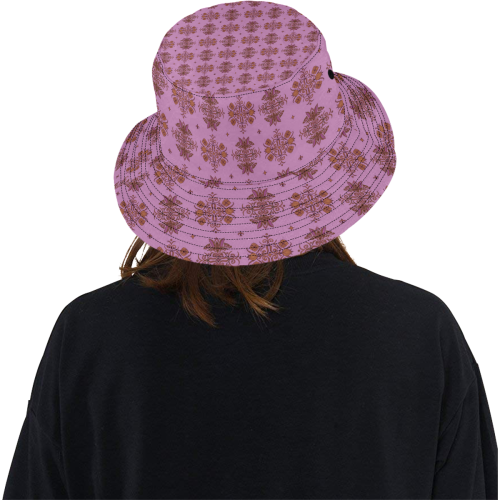 Rich Lavender and Gold Wall Flower Print smallest All Over Print Bucket Hat