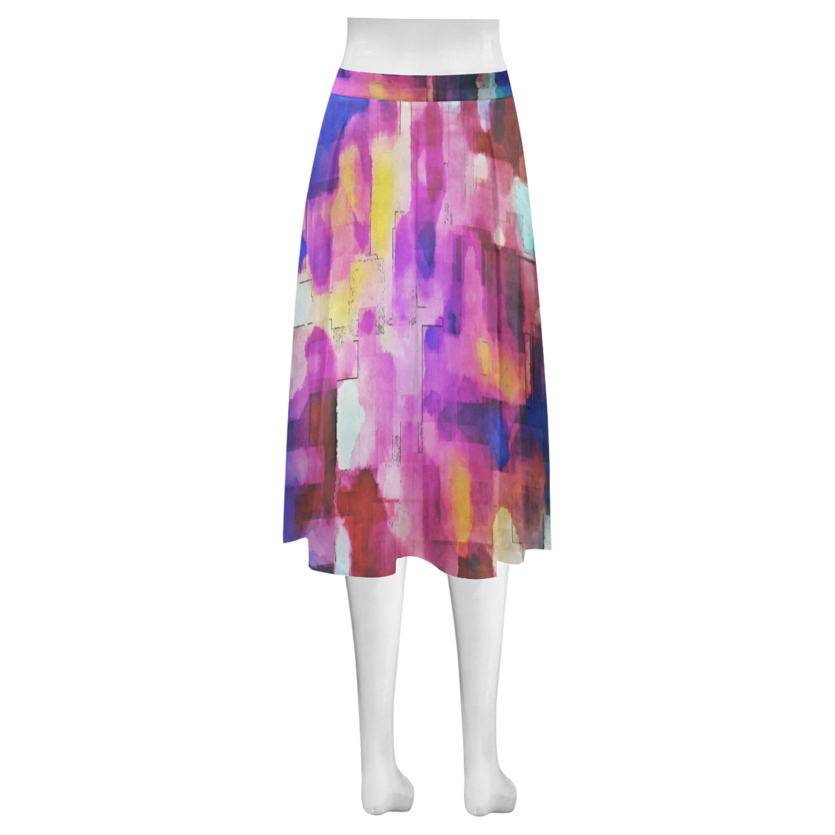Blue pink watercolors Mnemosyne Women's Crepe Skirt (Model D16)