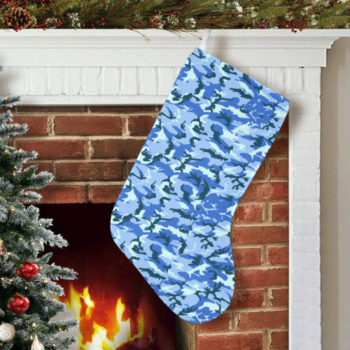 Woodland Blue Camouflage Christmas Stocking (Without Folded Top)