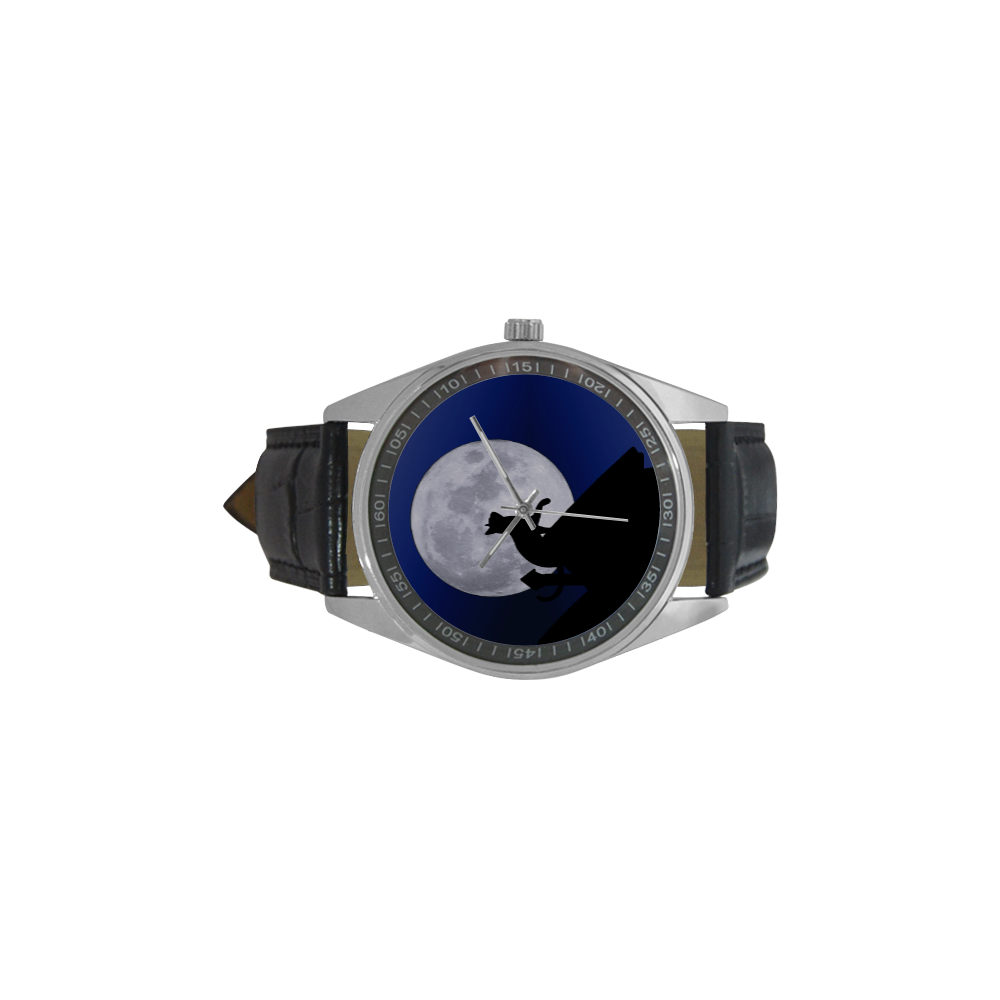 Moon Cat Men's Casual Leather Strap Watch(Model 211)
