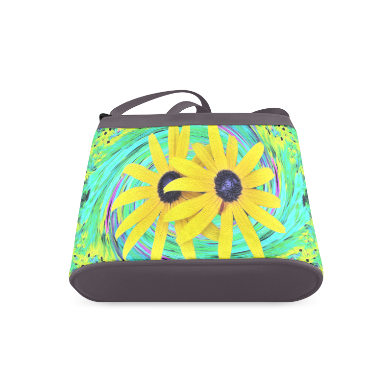 Yellow Flowers on a Turquoise Garden Swirl Crossbody Bags (Model 1613)