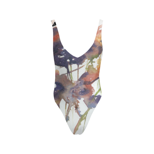 Poppies Design Swimsuit Sexy Low Back One-Piece Swimsuit (Model S09)