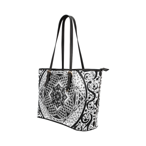 zentangle-pictures-471777 Leather Tote Bag/Large (Model 1651)