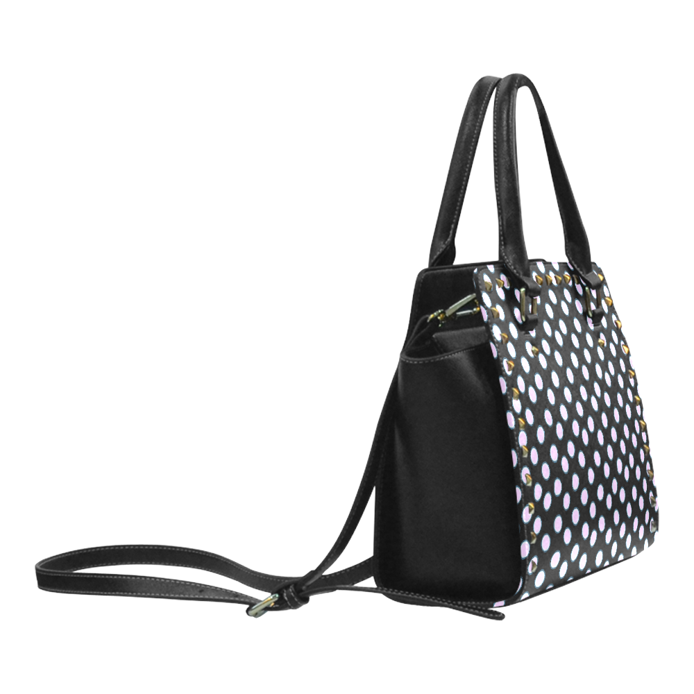 Black and Lavender Dottie Mod Rivet Shoulder Handbag (Model 1645)