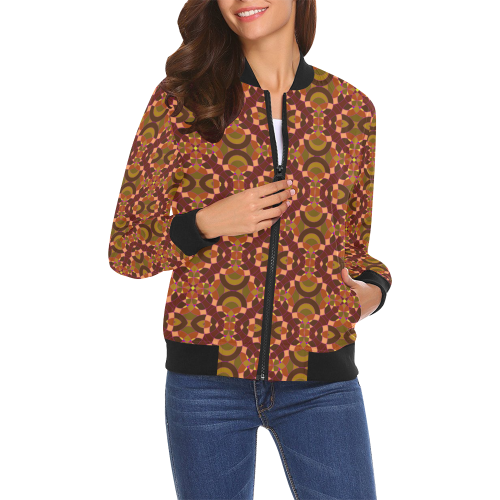 brown pattern All Over Print Bomber Jacket for Women (Model H19)