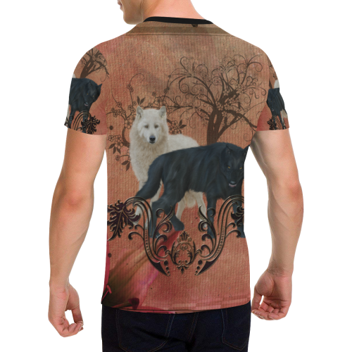 Awesome black and white wolf Men's All Over Print T-Shirt with Chest Pocket (Model T56)