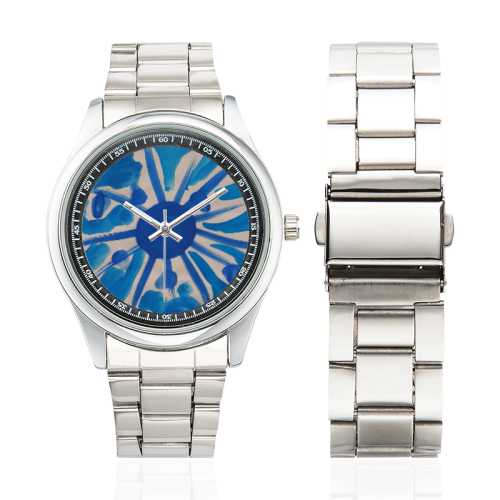 SERIES NOALIE WATERCOLOR BLUE SUN Men's Stainless Steel Watch(Model 104)