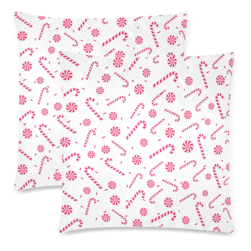 Candy CANE CHRISTMAS WHITE Custom Zippered Pillow Cases 18"x 18" (Twin Sides) (Set of 2)