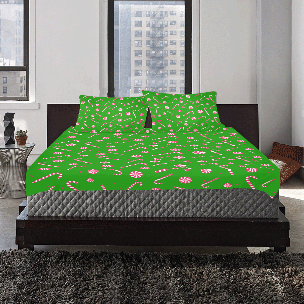 Candy CANE CHRISTMAS GREEN 3-Piece Bedding Set