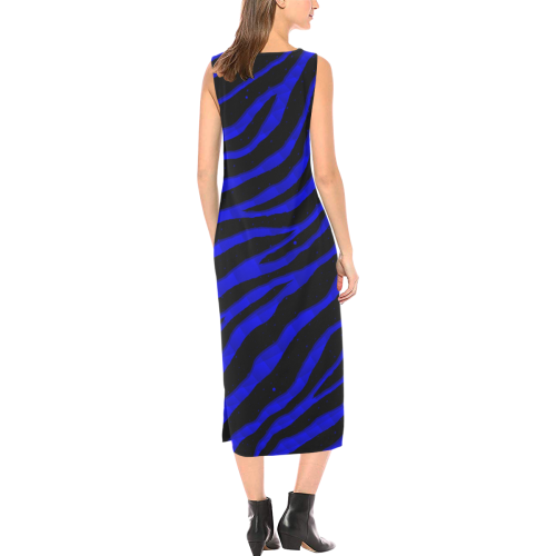 Ripped SpaceTime Stripes - Blue Phaedra Sleeveless Open Fork Long Dress (Model D08)