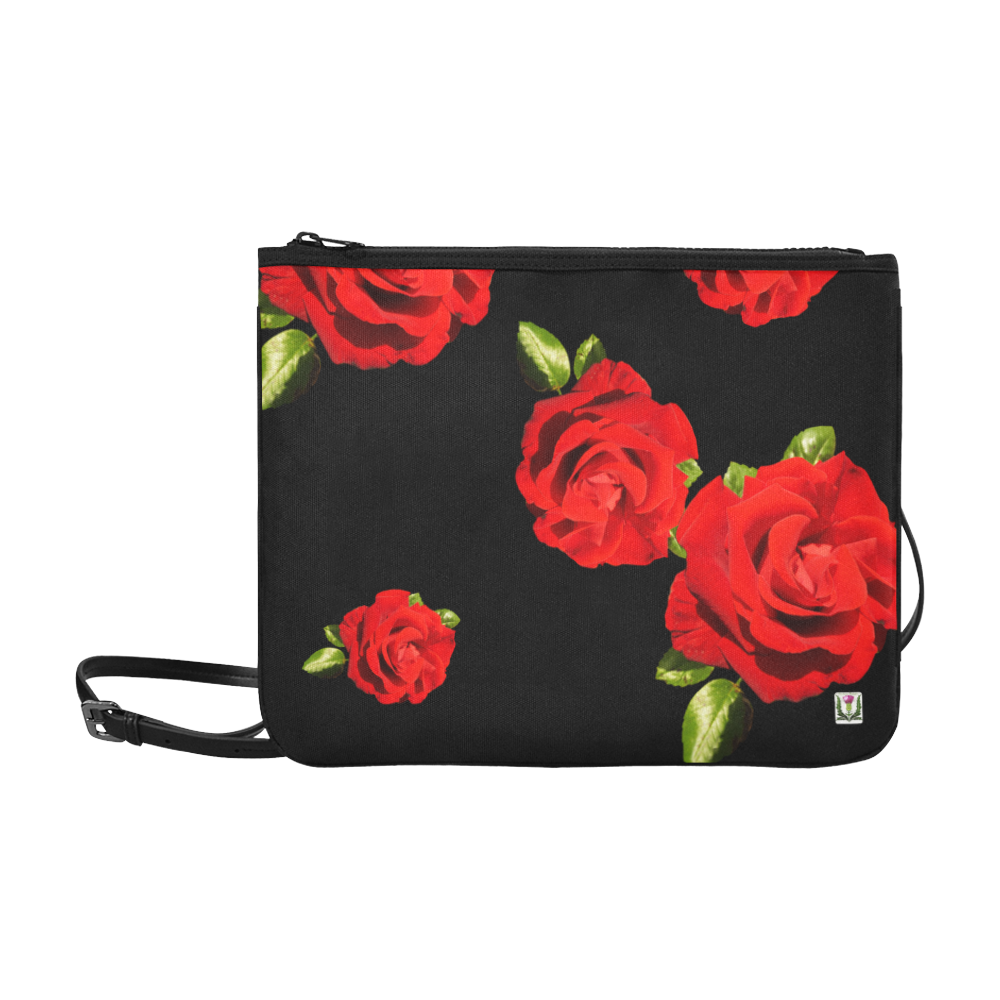 Fairlings Delight's Black Luxury Collection- Red Rose Slim Clutch Bag 53086 Slim Clutch Bag (Model 1668)