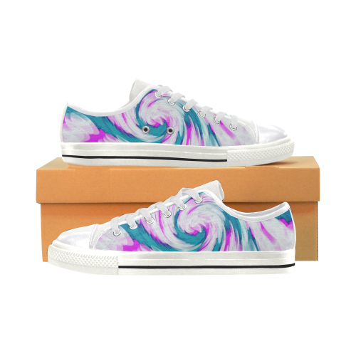 Turquoise Pink Tie Dye Swirl Abstract Canvas Women's Shoes/Large Size (Model 018)