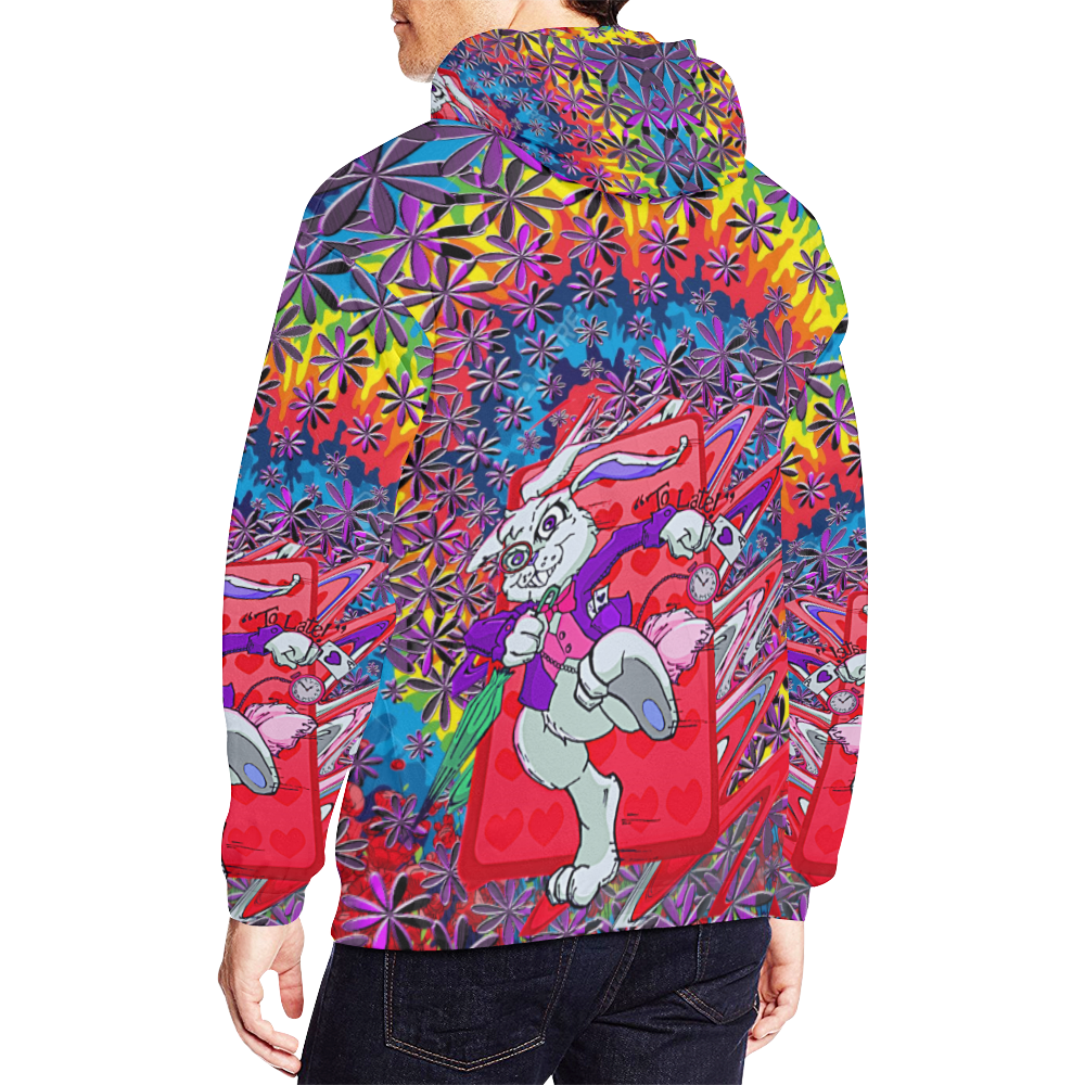 Tie Dye White Rabbit Inspired Fan Art Psychedelic Running Late Design All Over Print Hoodie for Men/Large Size (USA Size) (Model H13)