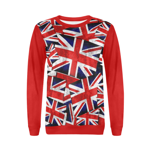 Union Jack British UK Flag - Union Jack British UK Flag (Vest Style) Red All Over Print Crewneck Sweatshirt for Women (Model H18)