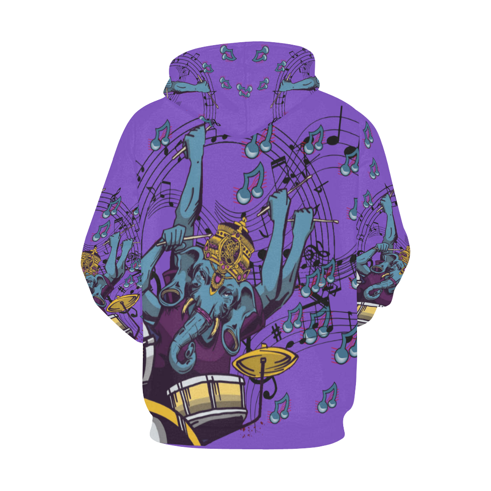 Ganesha Drummer Red Blue and Purple Music Theme Purple All Over Print Hoodie for Men/Large Size (USA Size) (Model H13)