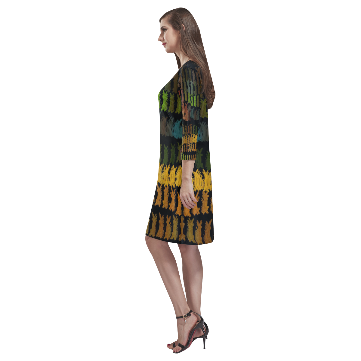 Tangled Stripes Abstract Pattern Rhea Loose Round Neck Dress(Model D22)