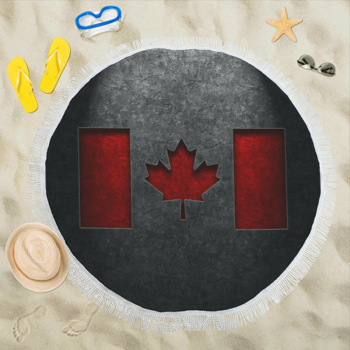 Canadian Flag Stone Texture Circular Beach Shawl 59"x 59"