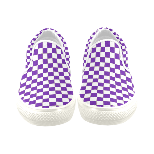 Checkerboard Purple and White Slip-on Canvas Shoes for Men/Large Size (Model 019)