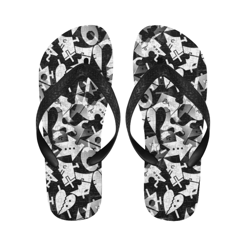 Black and White Pop Art by Nico Bielow Flip Flops for Men/Women (Model 040)