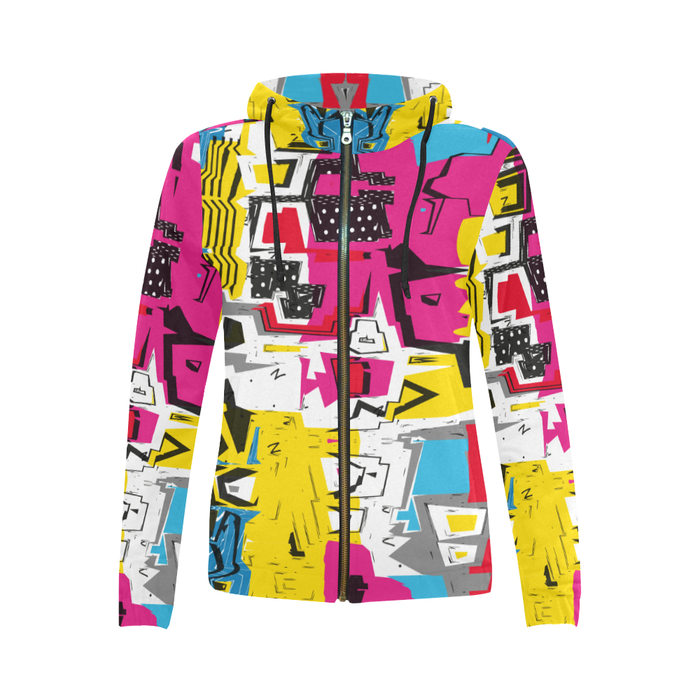 Distorted shapes All Over Print Full Zip Hoodie for Women (Model H14)
