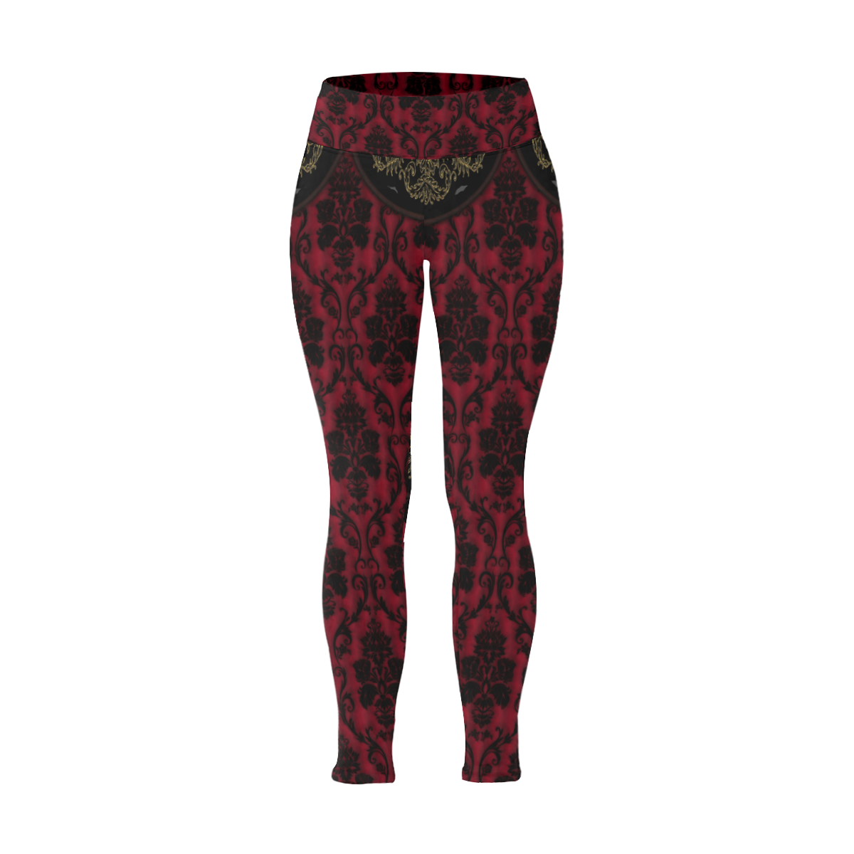 Gothic Victorian Black'n Red Pattern Women's Plus Size High Waist Leggings (Model L44)