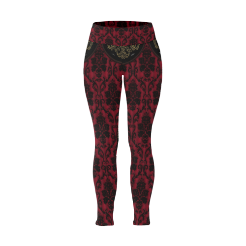 Gothic Victorian Black'n Red Pattern Women's Plus Size High Waist Leggings (Model L44)