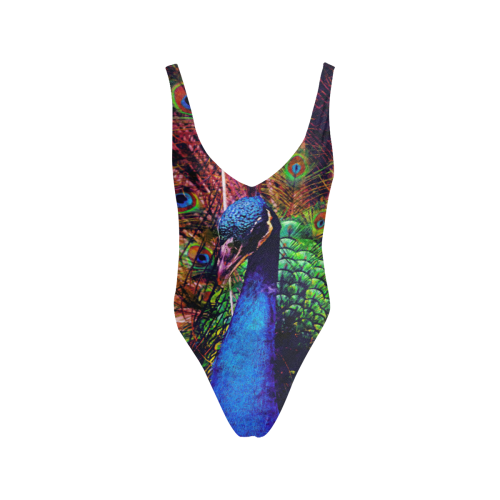Impressionist Peacock Sexy Low Back One-Piece Swimsuit (Model S09)