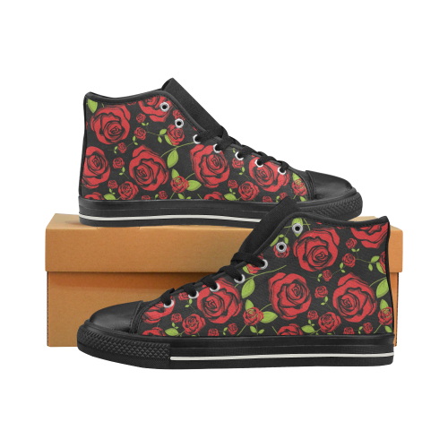 Red Roses on Black Men’s Classic High Top Canvas Shoes (Model 017)