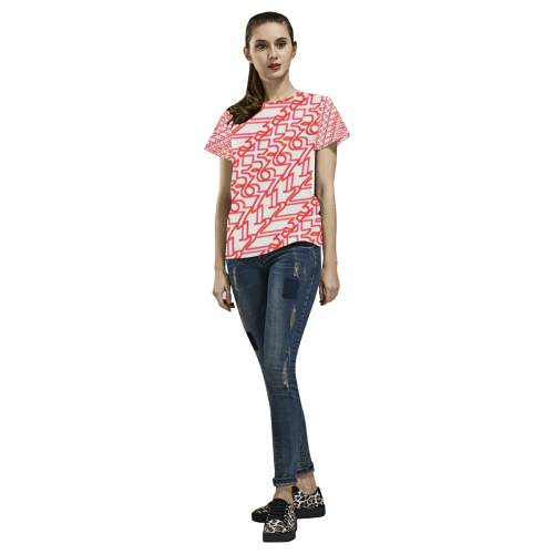 NUMBERS Collection 1234567 WHITE/PINK/RED All Over Print T-Shirt for Women (USA Size) (Model T40)