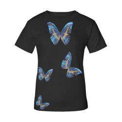 Morpho cypris butterflies painting Women's Raglan T-Shirt/Front Printing (Model T62)
