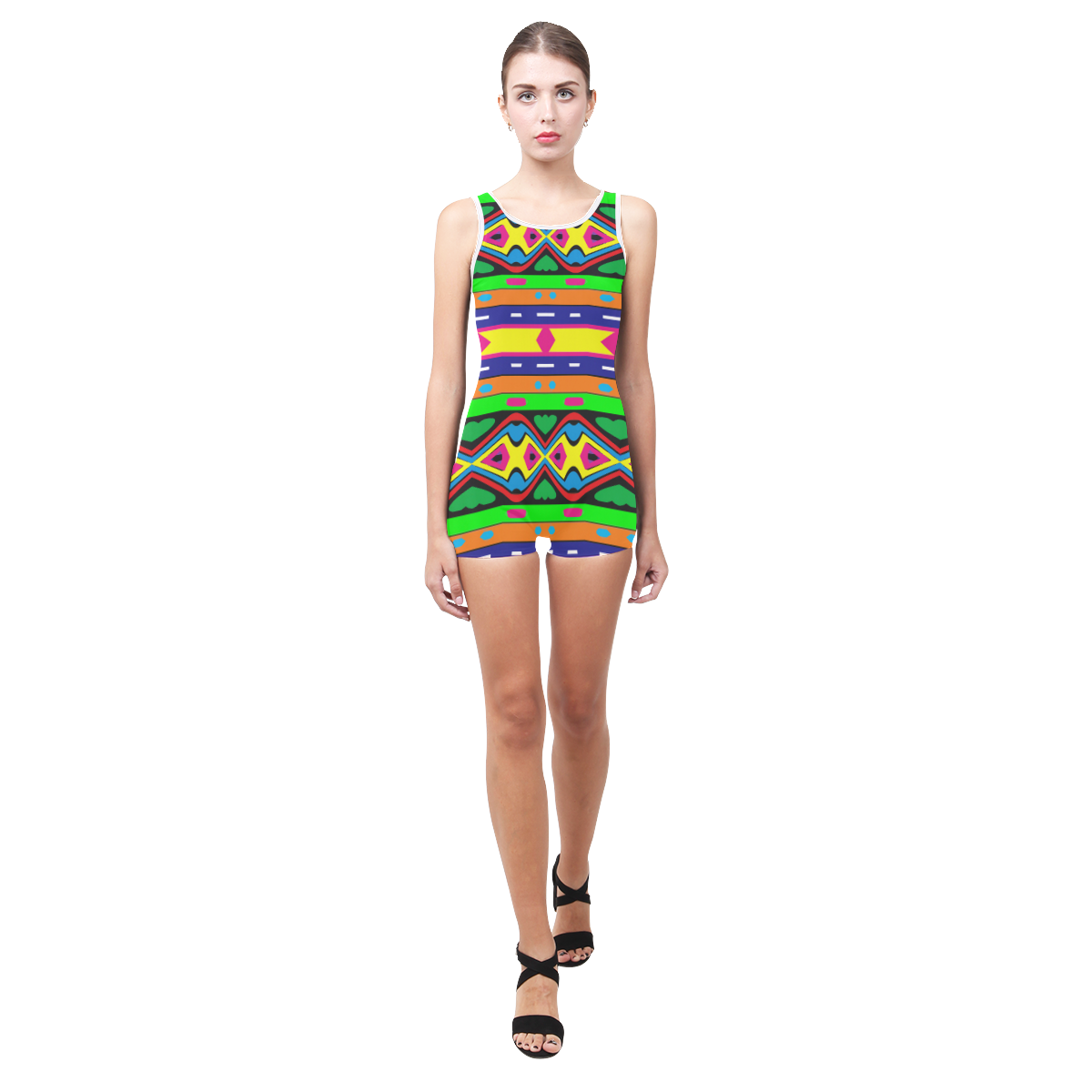 Distorted colorful shapes and stripes Classic One Piece Swimwear (Model S03)