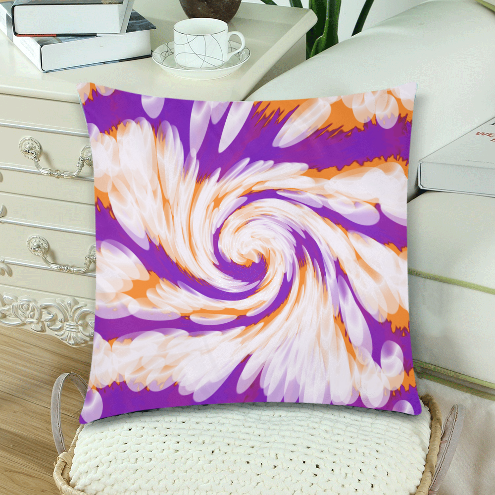 Purple Orange Tie Dye Swirl Abstract Custom Zippered Pillow Cases 18"x 18" (Twin Sides) (Set of 2)