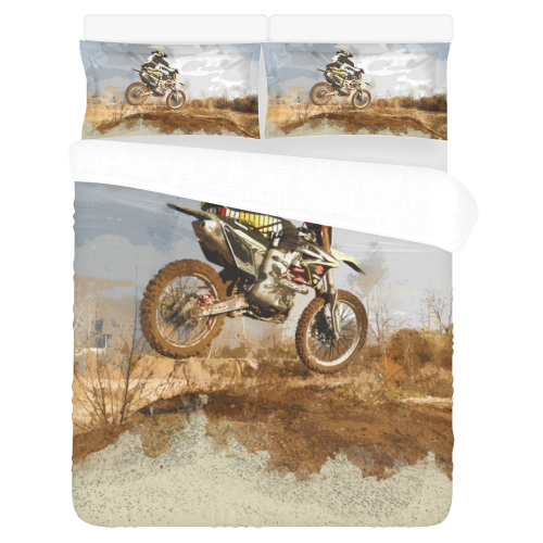 Bare Winter Trees on the Dirt Bike Trail 3-Piece Bedding Set