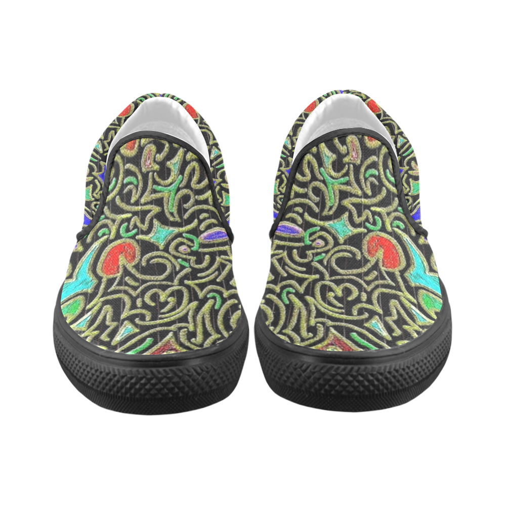 swirl retro abstract doodle Slip-on Canvas Shoes for Men/Large Size (Model 019)