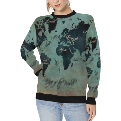 world map #map #worldmap Women's Rib Cuff Crew Neck Sweatshirt (Model H34)