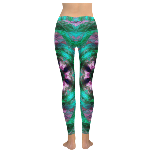 Green pink kaleidoscope Women's Low Rise Leggings (Invisible Stitch) (Model L05)