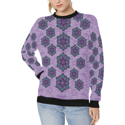 a gift with flowers stars and bubble wrap Women's Rib Cuff Crew Neck Sweatshirt (Model H34)