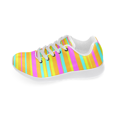 Neon Stripes  Tangerine Turquoise Yellow Pink Men's Running Shoes/Large Size (Model 020)