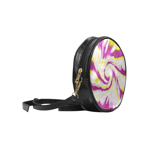 Pink Yellow Tie Dye Swirl Abstract Round Sling Bag (Model 1647)