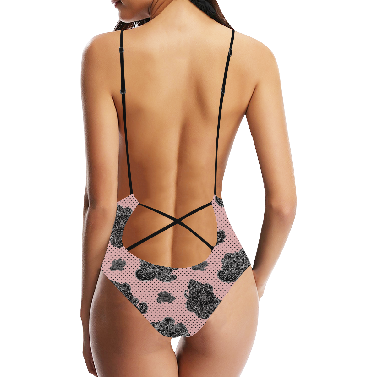 Paisley Hearts Sexy Lacing Backless One-Piece Swimsuit (Model S10)