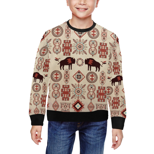American Native Buffalo All Over Print Crewneck Sweatshirt for Kids (Model H29)