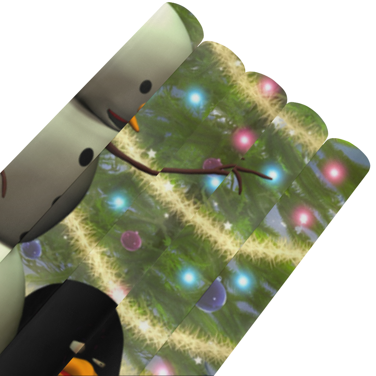 Snowman with penguin and christmas tree Gift Wrapping Paper 58"x 23" (5 Rolls)
