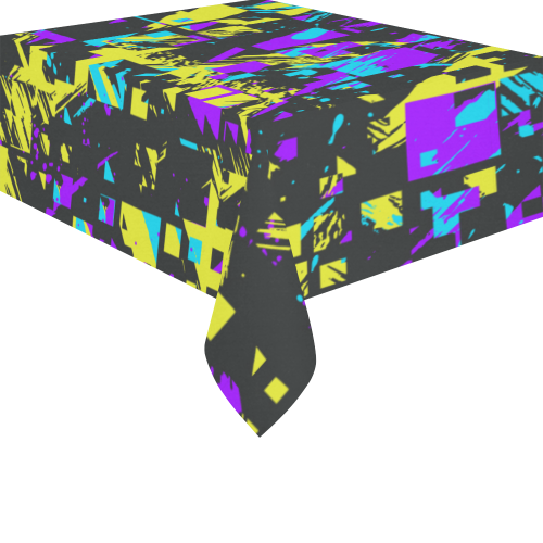 Purple yelllow squares Cotton Linen Tablecloth 52"x 70"