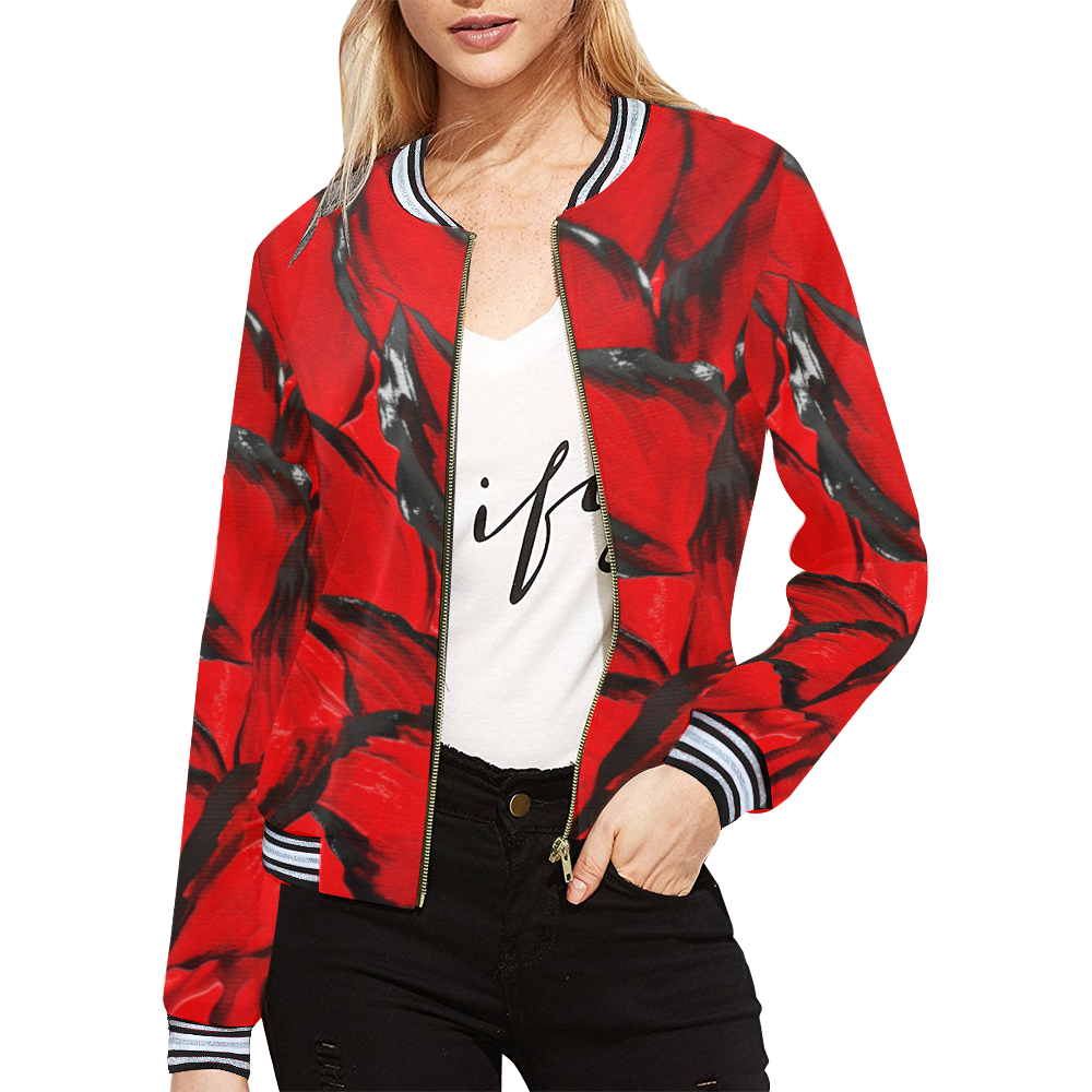 leafs_abstract TRY2 06 All Over Print Bomber Jacket for Women (Model H21)