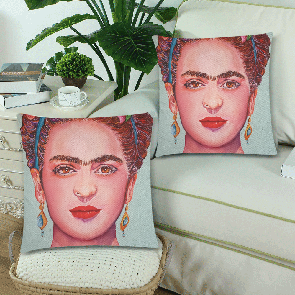 FRIDA Custom Zippered Pillow Cases 18"x 18" (Twin Sides) (Set of 2)