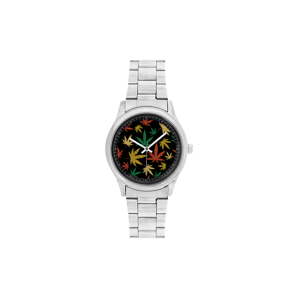 Cannabis Pattern Men's Stainless Steel Watch(Model 104)