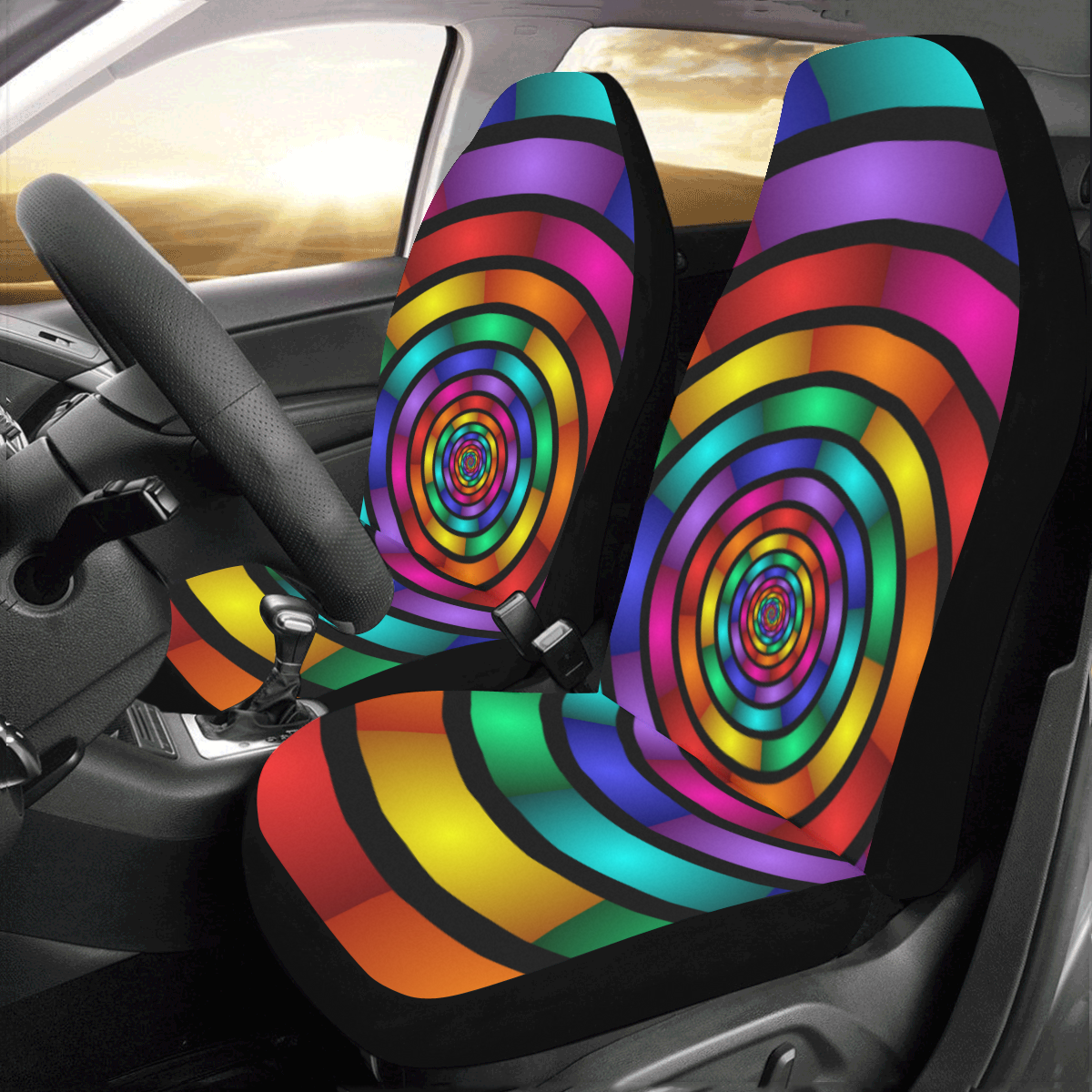 Round Psychedelic Colorful Modern Fractal Art Grahic Car Seat Covers (Set of 2)