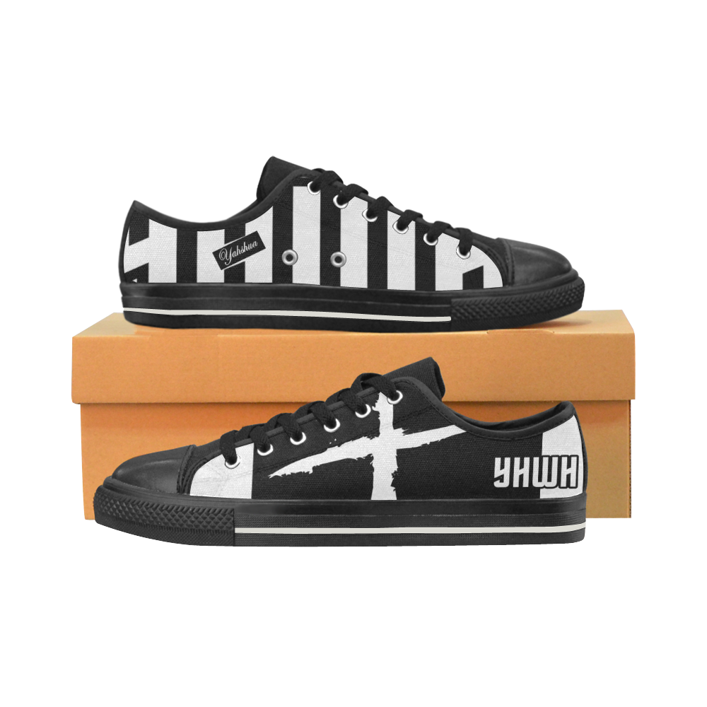 Black Low Top Canvas Shoes for Kid (Model 018)